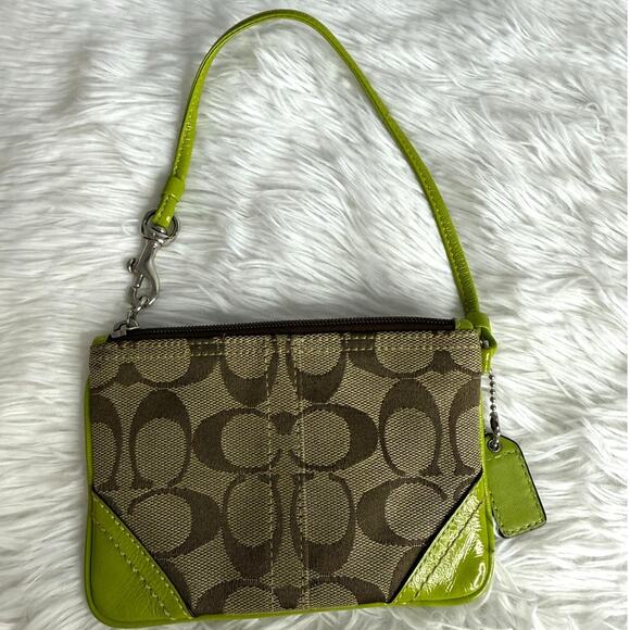 COACH y2k Soho Lime Brown Signature Canvas Wristlet - Picture 2 of 9